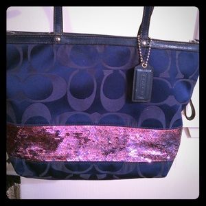 Coach Signature Sequin Stripe tote